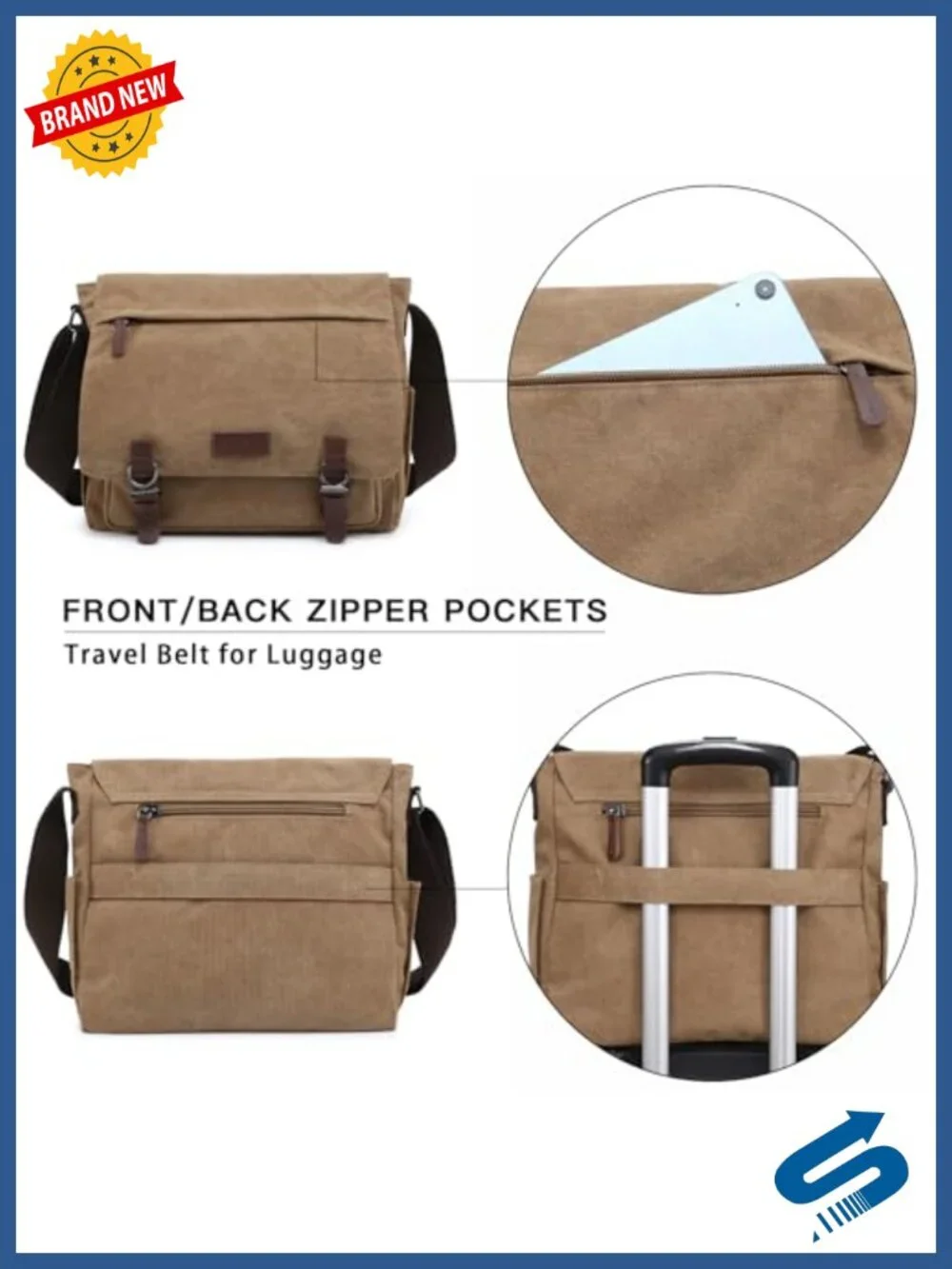 Large Vintage Canvas Messenger Bag for 15